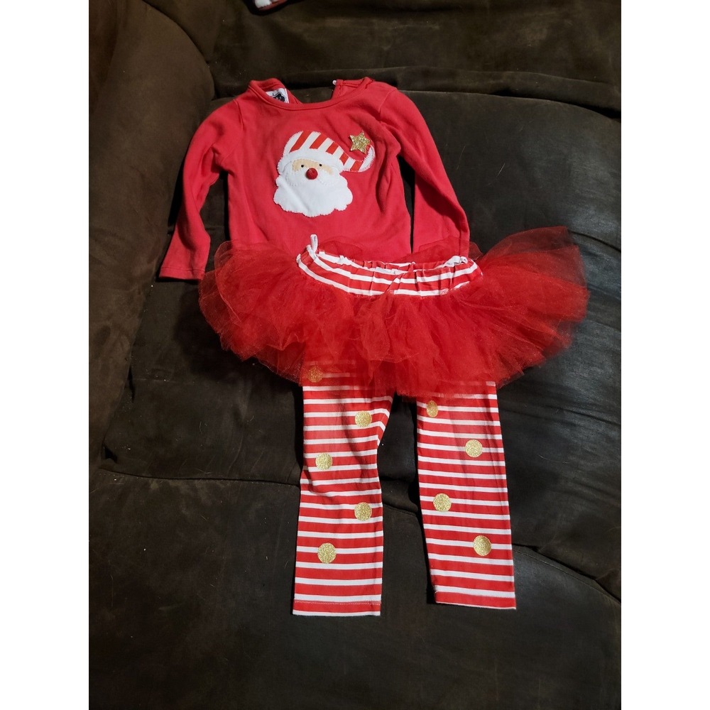 Mudpie Christmas holiday santa top and skirted leggings size‎ 6 9 months